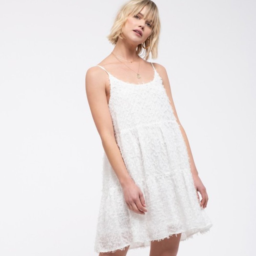 ⚡FINAL SALE! White Eyelash Fringe Tiered Babydoll Dress
